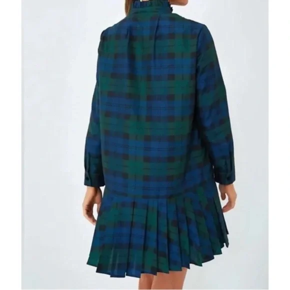 Tuckernuck Green and Blue Plaid Ruffle-Front Long-Sleeve Dress - Picture 3 of 10